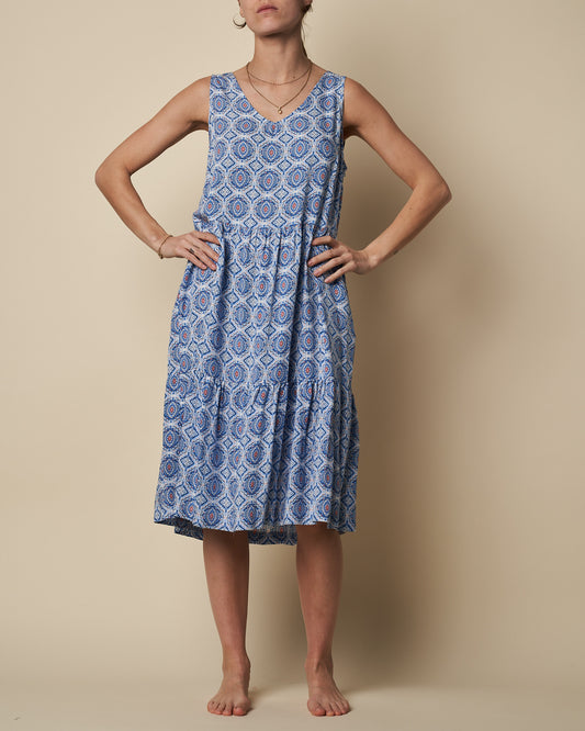 TIERED MIDI DRESS W/ T-BAR BACK