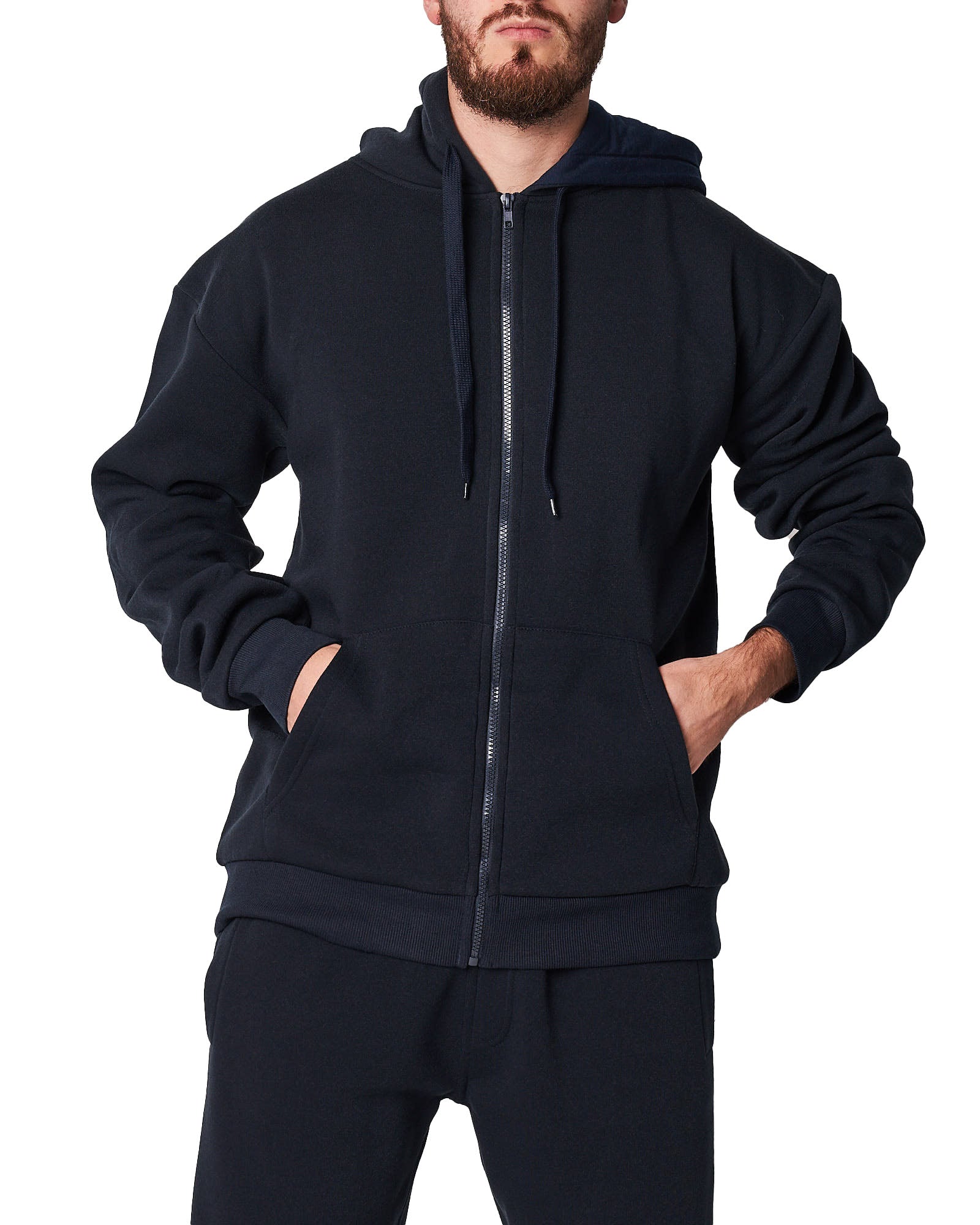 Basic Hoodie With Kanga Pocket - Navy