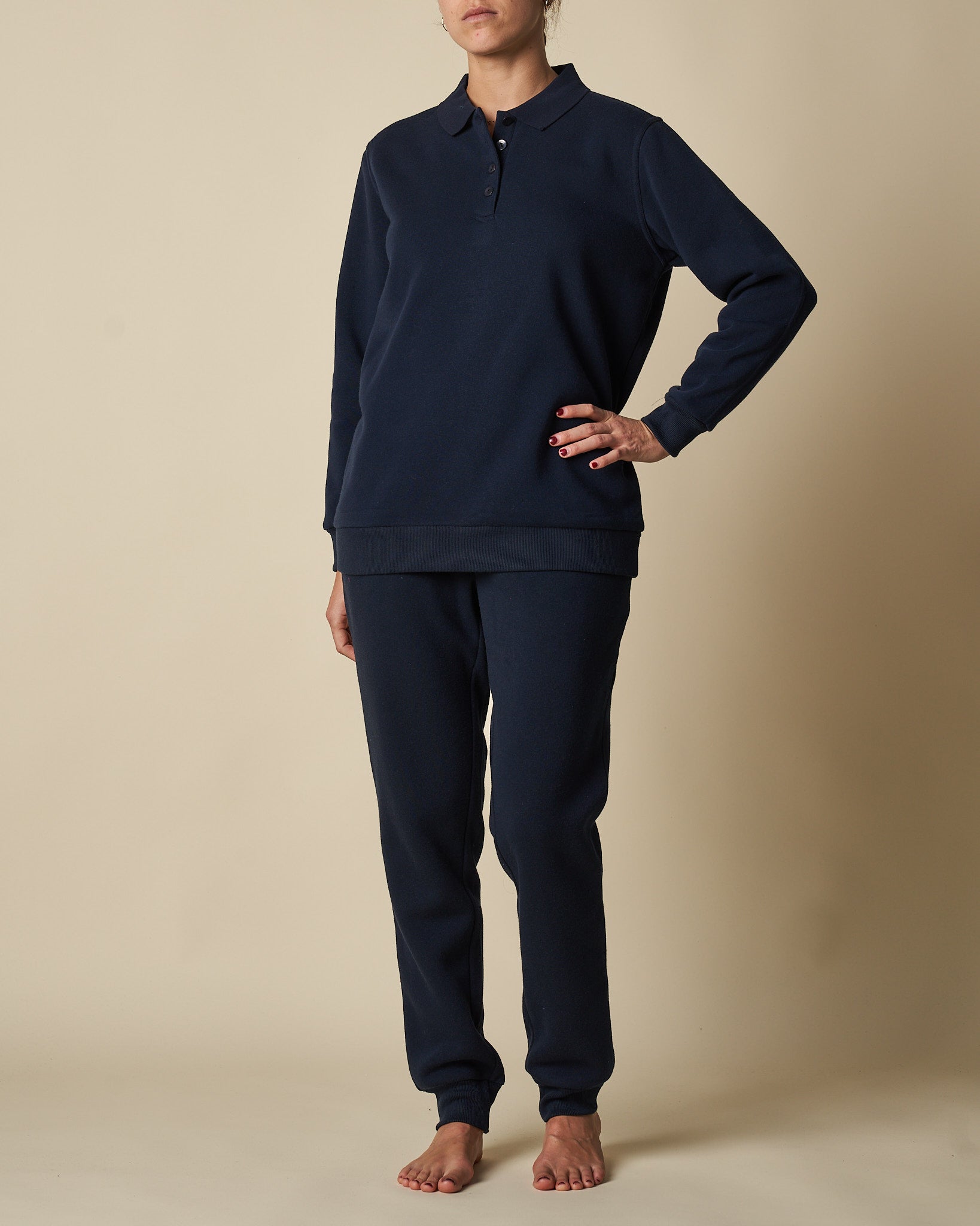 Button Polo Sweat Top