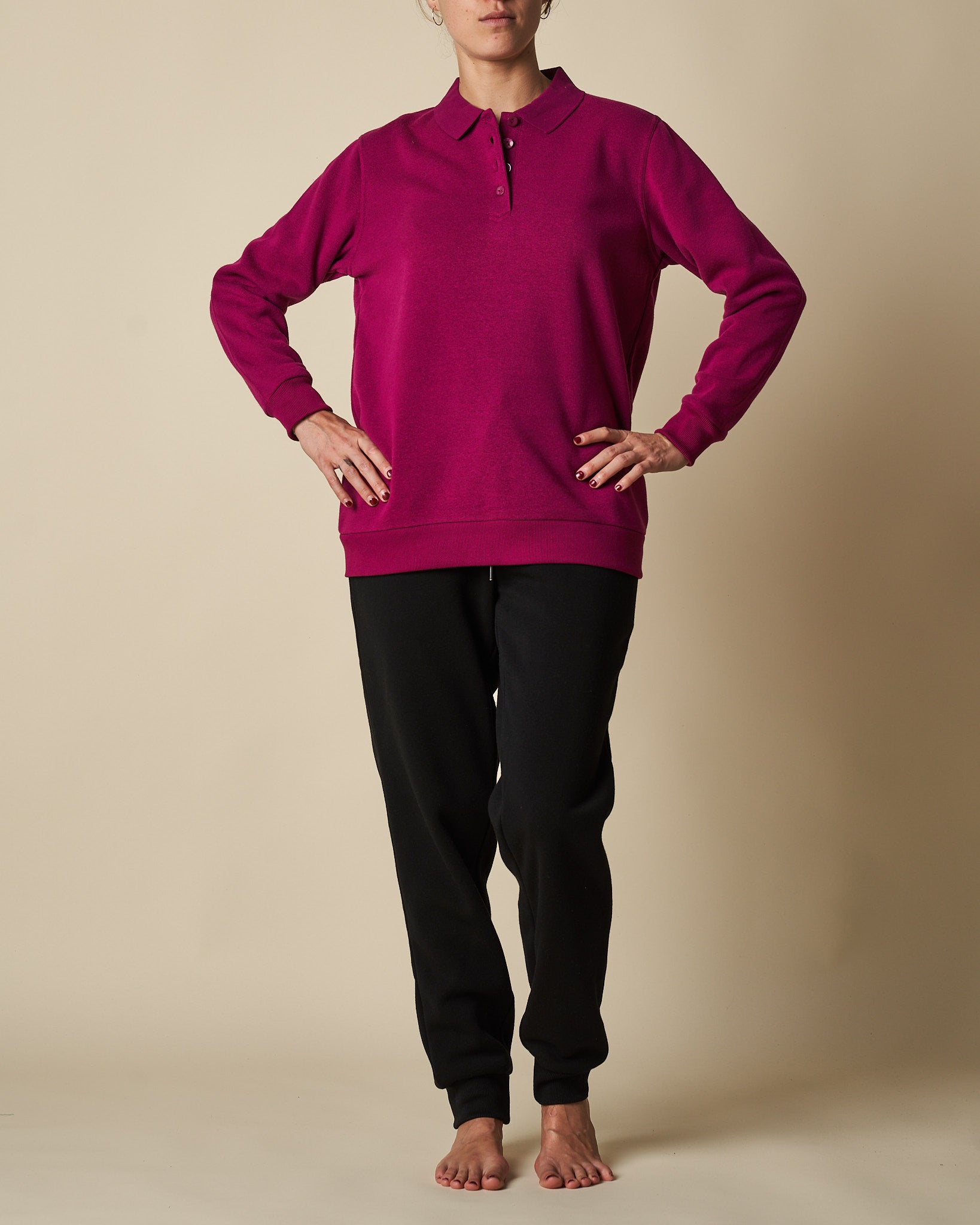 Button Polo Sweat Top