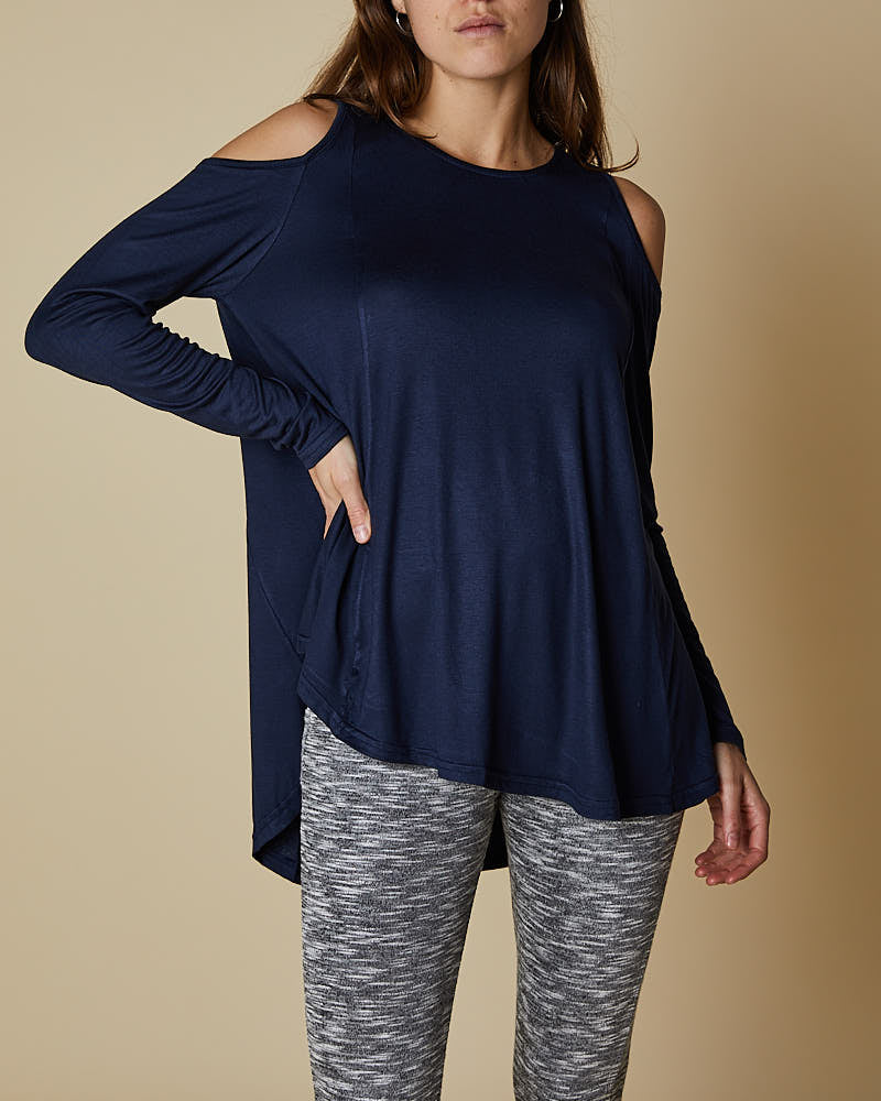 Long Sleeve Exposed Shoulder Swing Top