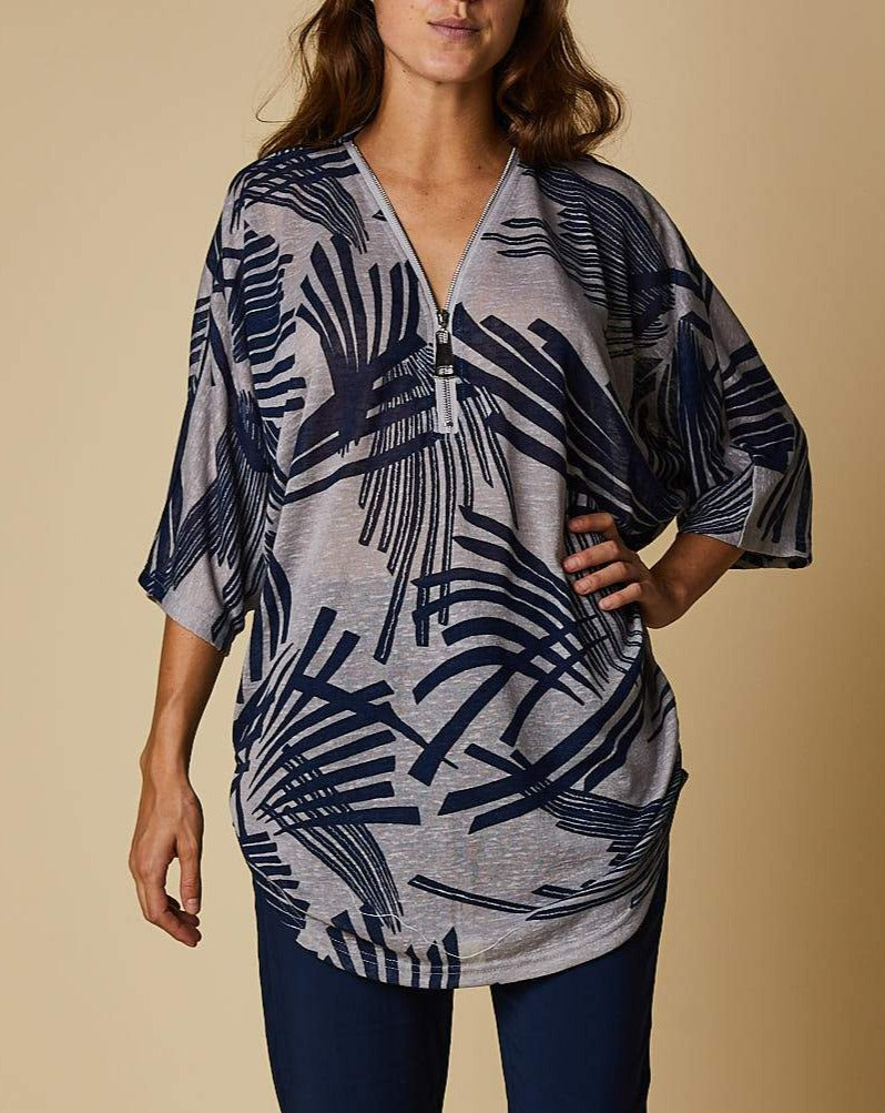 3/4 Sleeve Zip Front Top