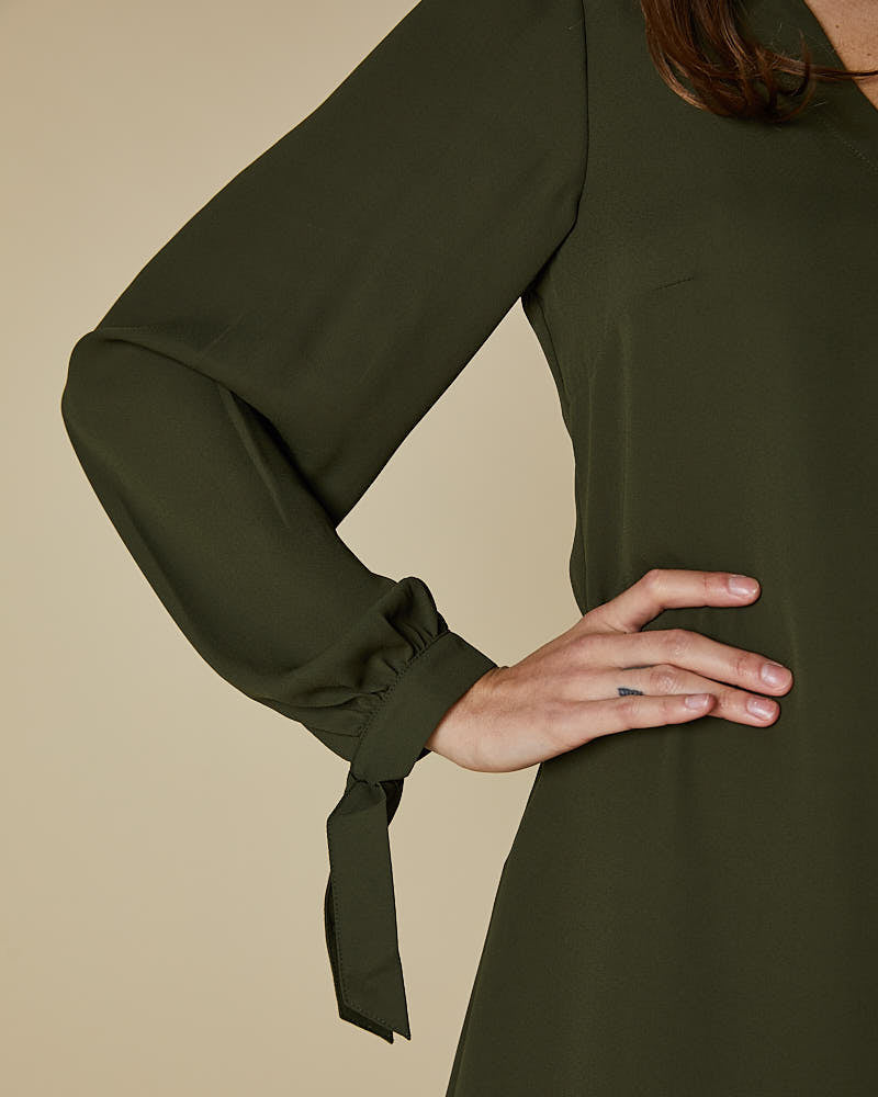 V Neck Front Dress with Tie Sleeves