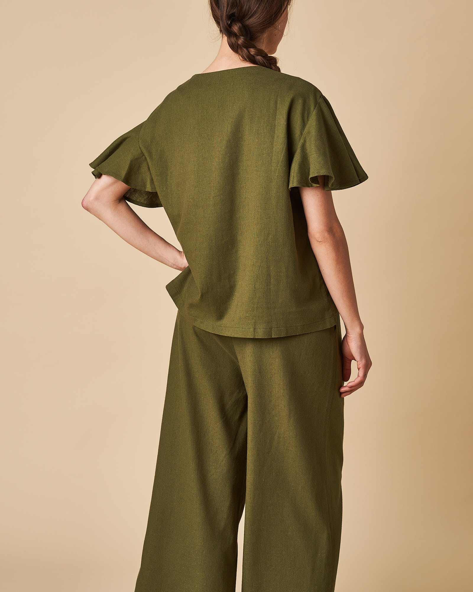 Button Front Flute Sleeve Top