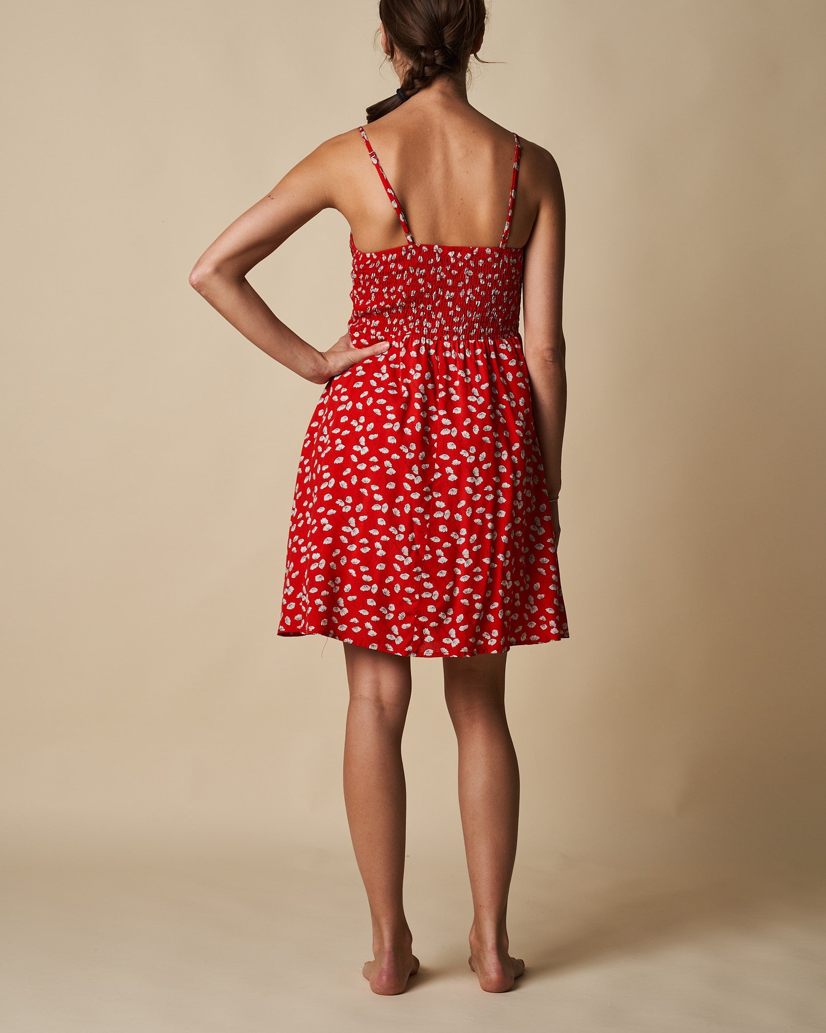 Shirred Shoestring Dress