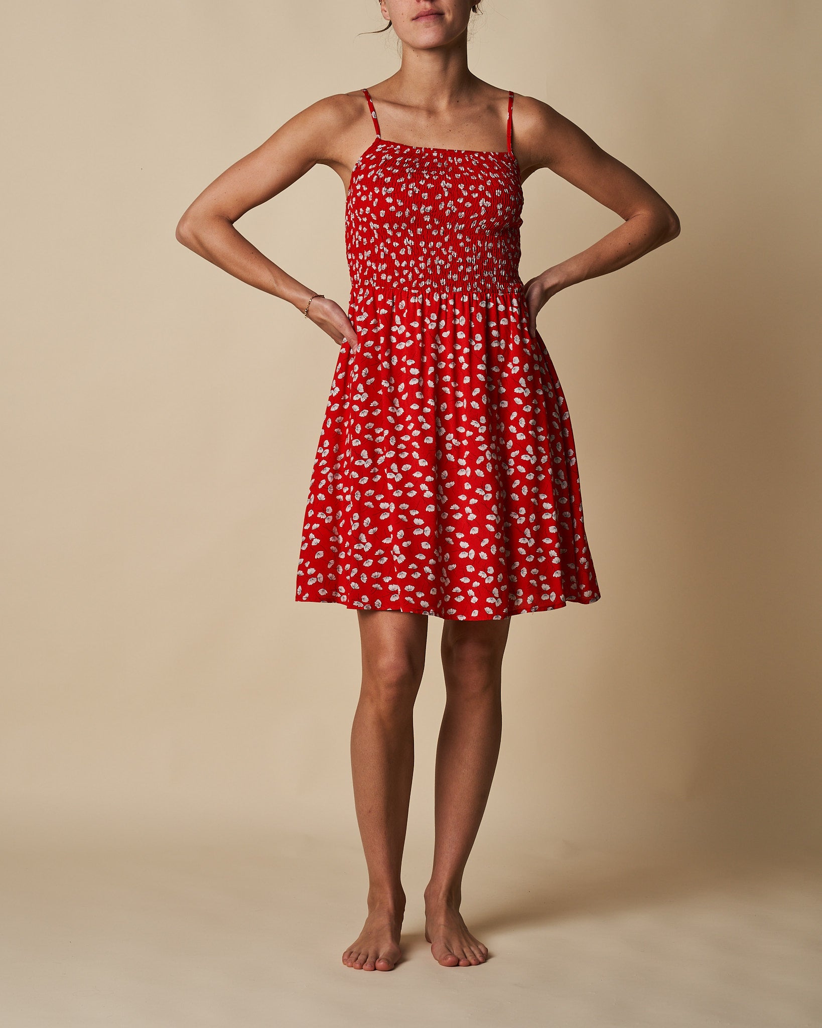 Shirred Shoestring Dress