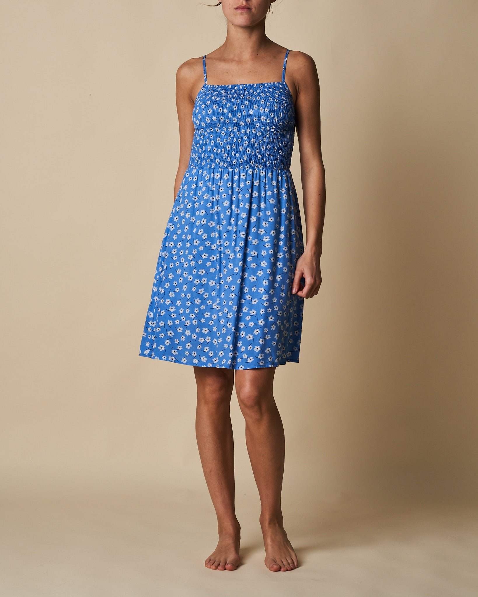 Shirred Shoestring Dress