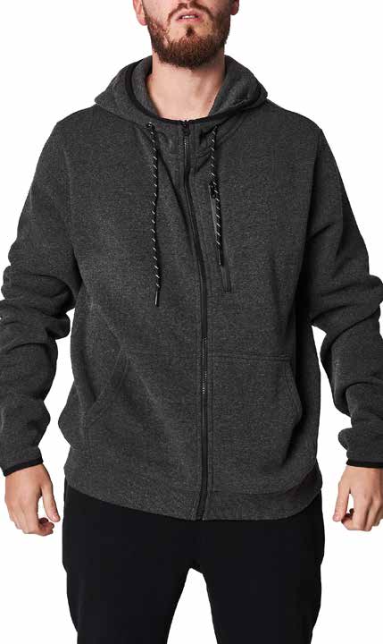 ZIP THROUGH HOODIE W/ TRIM BRUSHED FLEECE