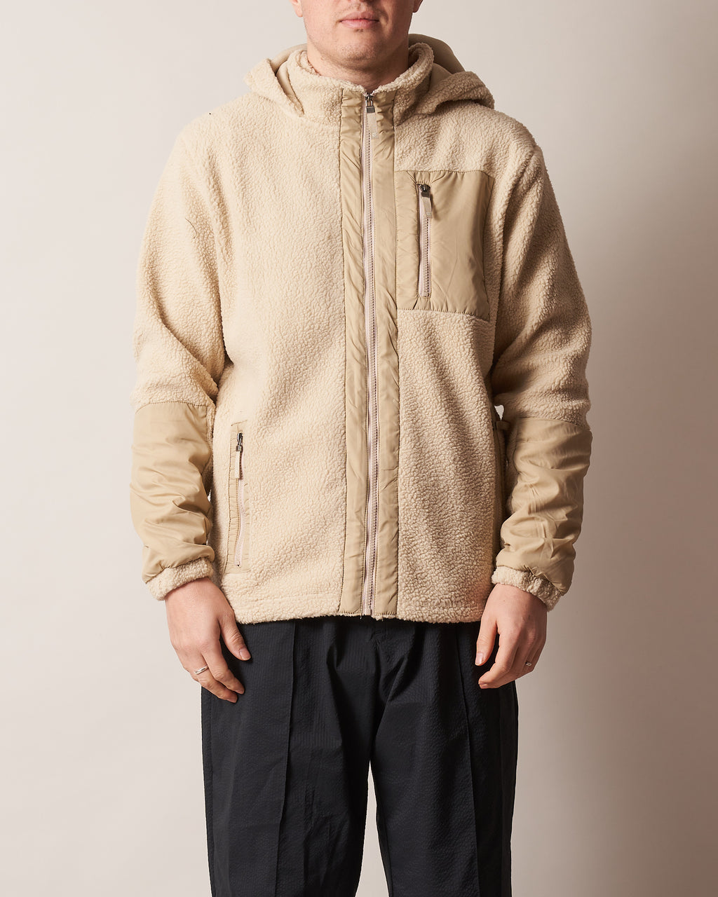 ZIP THROUGH SHERPA JACKET W/ PATCH