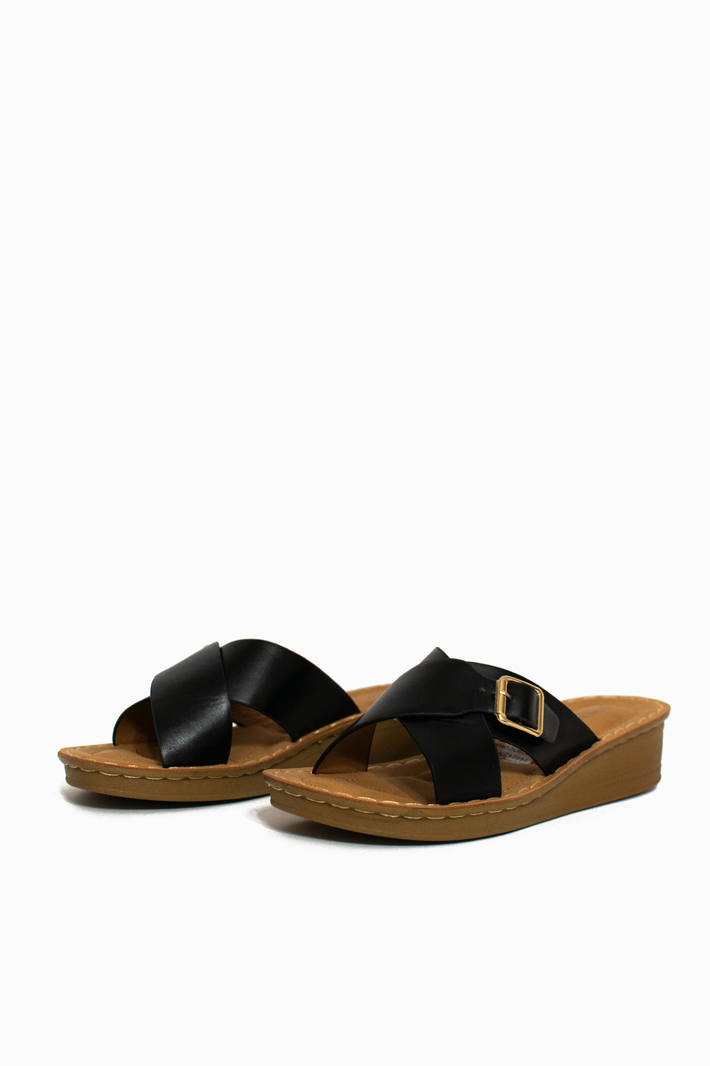CROSS WEDGE SANDAL W/ BUCKLE