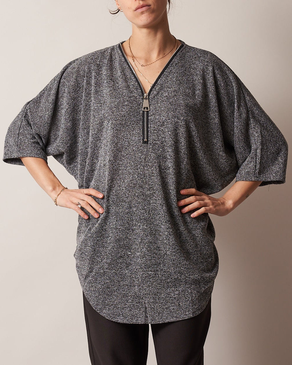 HALF-ZIP BATWING TOP