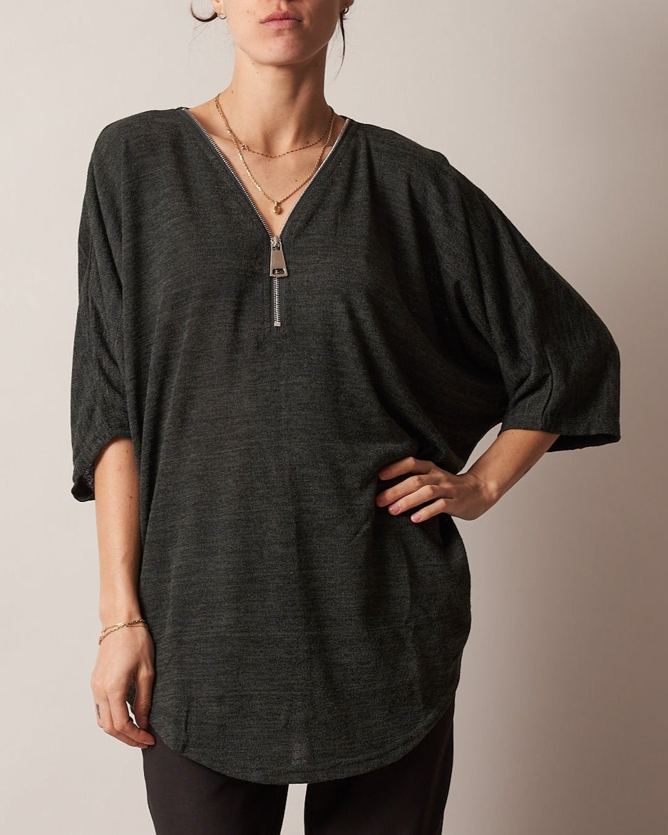 HALF-ZIP BATWING TOP