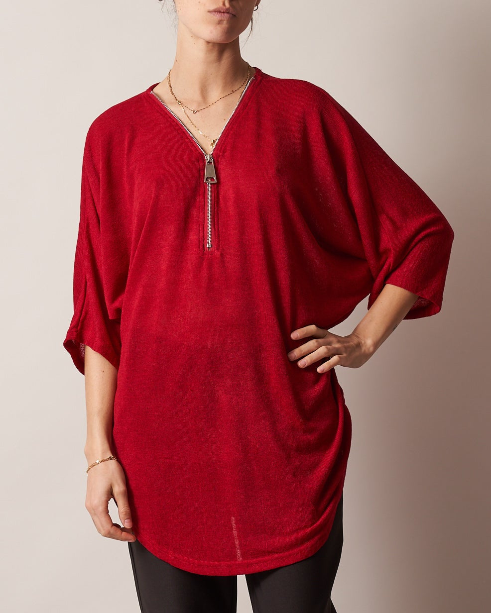 HALF-ZIP BATWING TOP