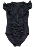1/2 ZIP SWIMSUIT W/ FRILLED SLEEVES