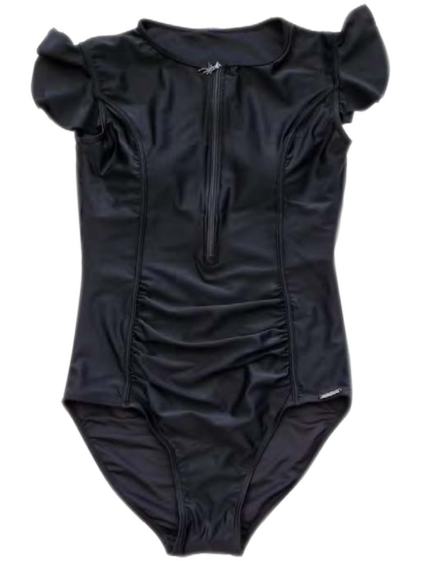 1/2 ZIP SWIMSUIT W/ FRILLED SLEEVES