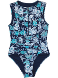 1/2 ZIP SWIMSUIT W/ ROUCHING