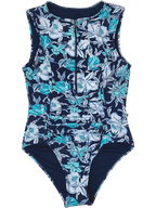1/2 ZIP SWIMSUIT W/ ROUCHING