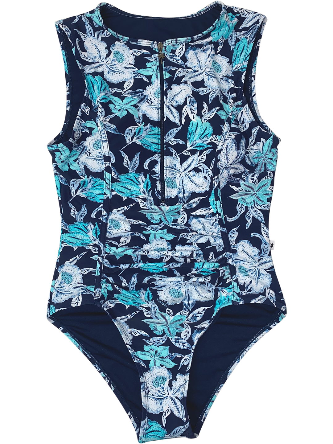 1/2 ZIP SWIMSUIT W/ ROUCHING