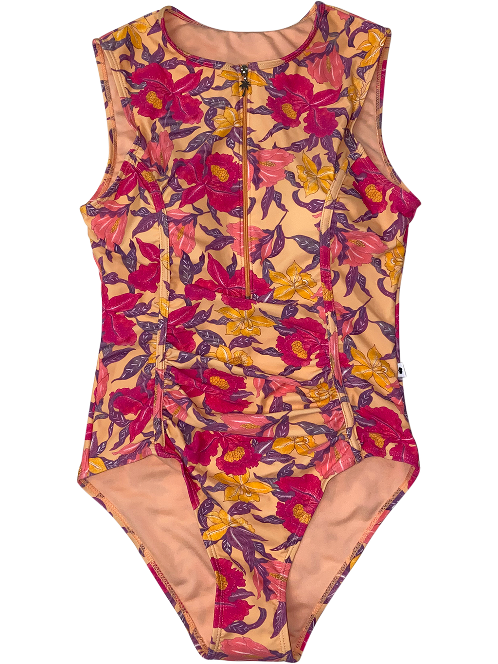 1/2 ZIP SWIMSUIT W/ ROUCHING