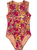 1/2 ZIP SWIMSUIT W/ ROUCHING