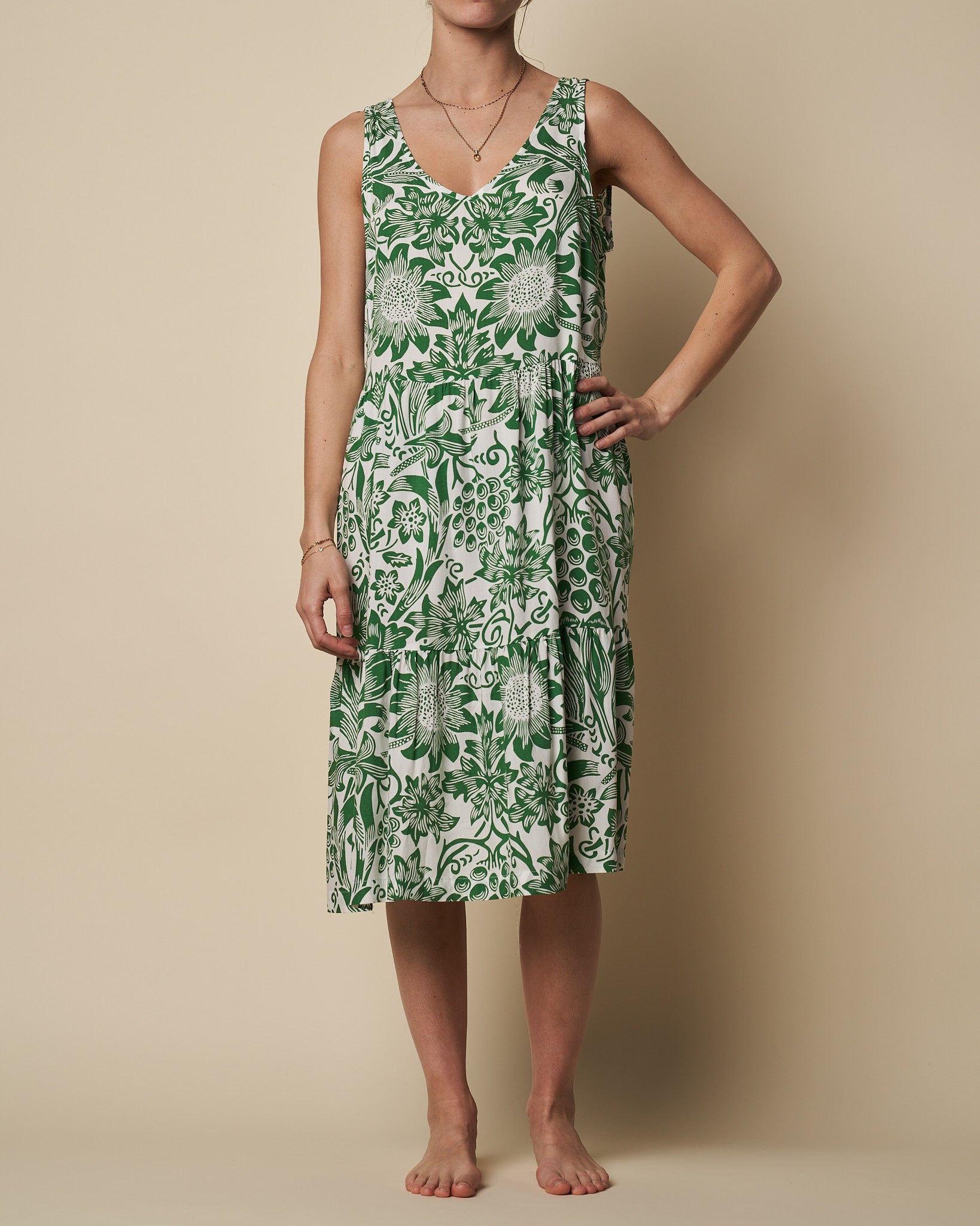 TIERED MIDI DRESS W/ T-BAR BACK