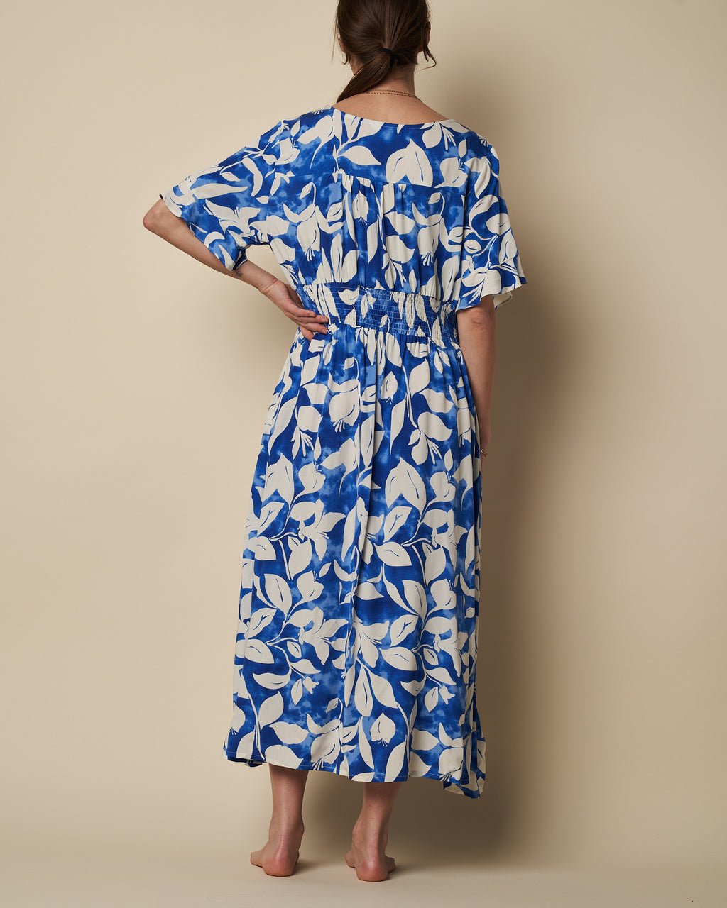 SHIR WAIST LONG DRESS W/ SPLIT