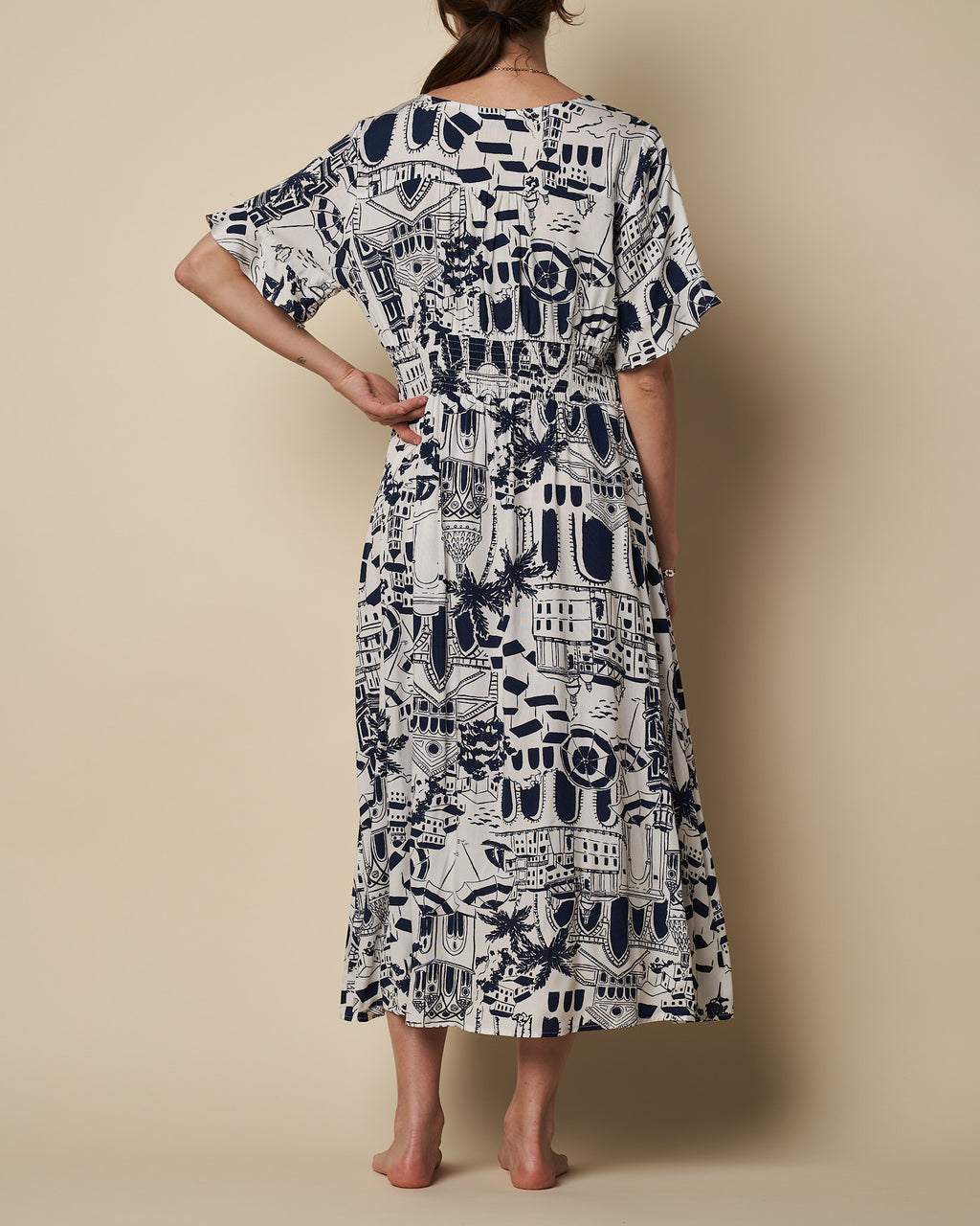 SHIR WAIST LONG DRESS W/ SPLIT