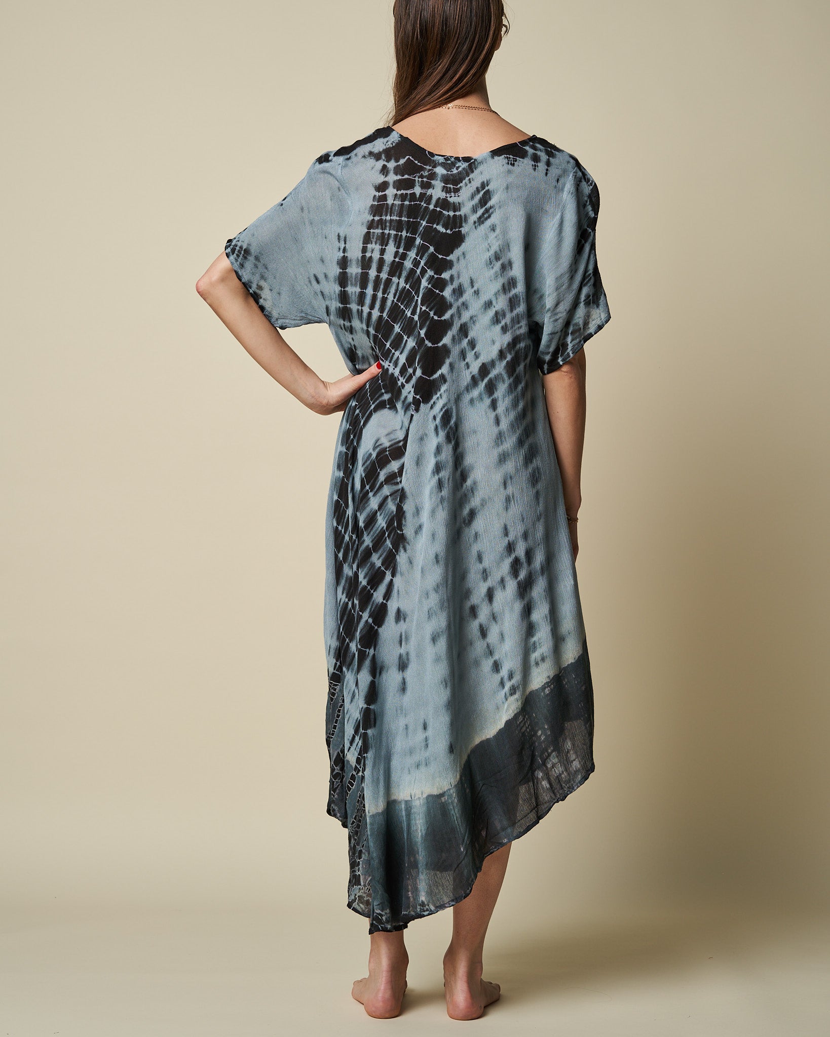 SHORT SLEEVE TIE-DYE UMBRELLA DRESS