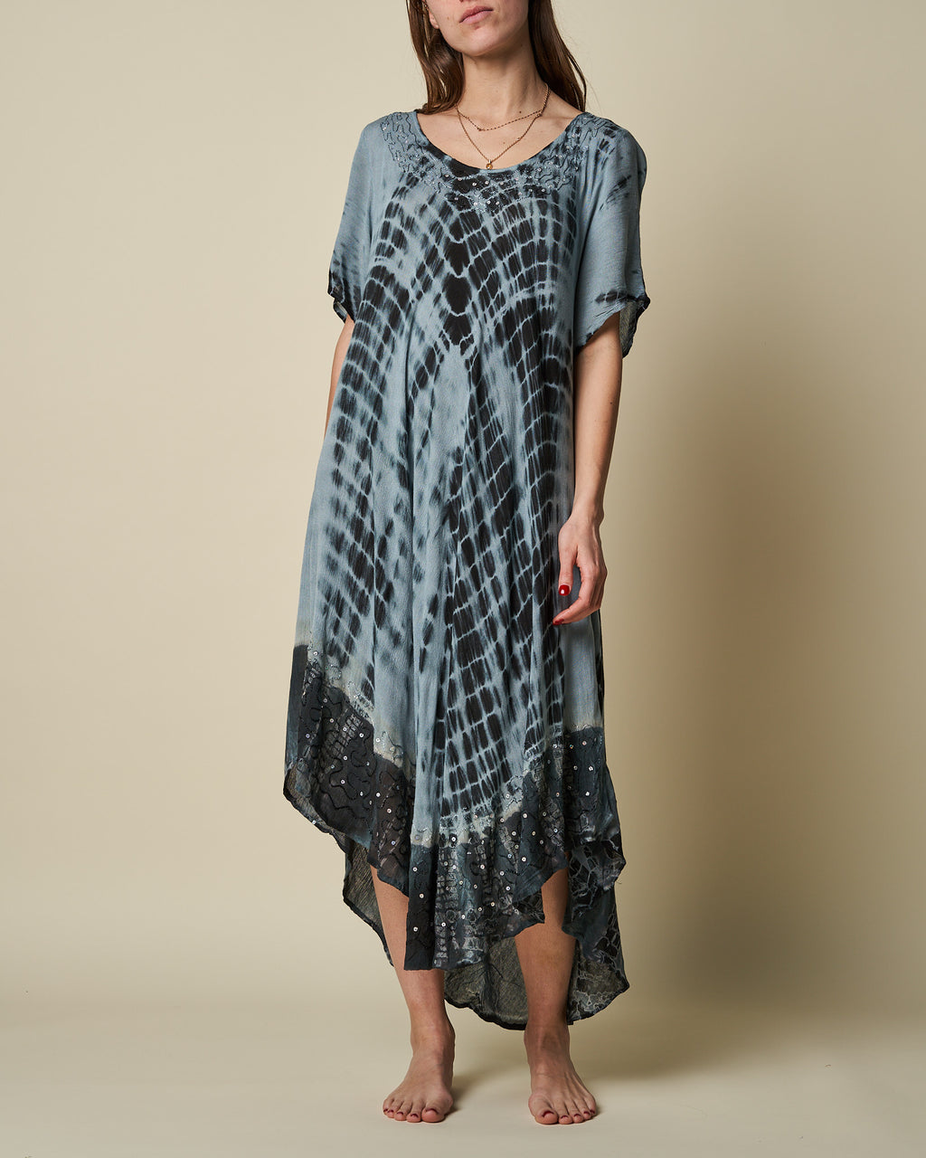 SHORT SLEEVE TIE-DYE UMBRELLA DRESS