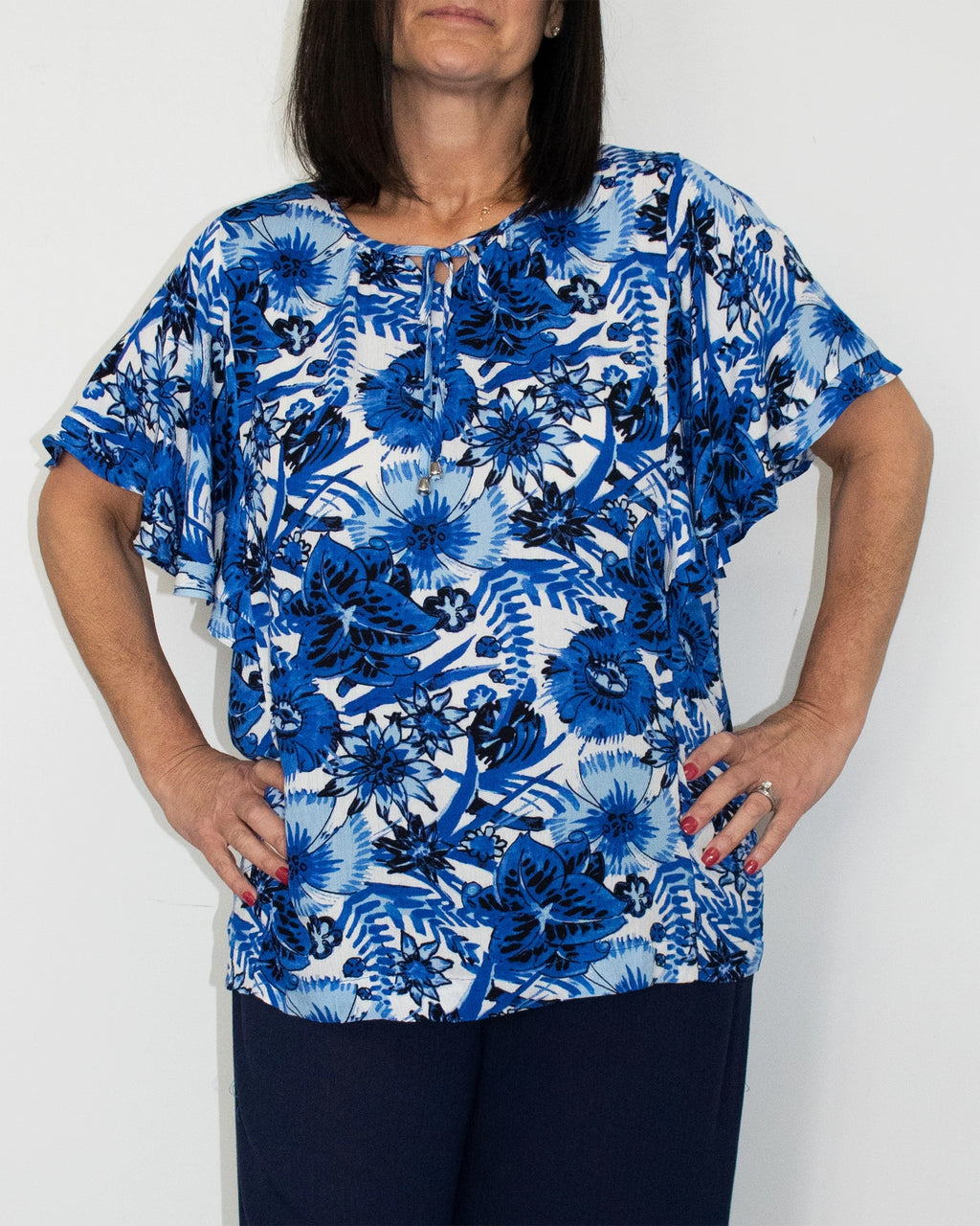 TIE FRONT TOP W/ TUNIC RUFFLE SLEEVE