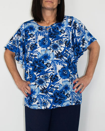 TIE FRONT TOP W/ TUNIC RUFFLE SLEEVE