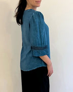 V- NECK PEASANT TOP W/ LACE TRIM