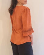 V- NECK PEASANT TOP W/ LACE TRIM