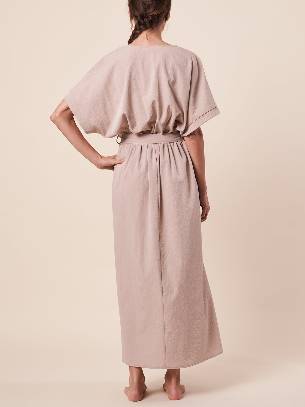 CROSSOVER DRESS W/ BATWING SLEEVE