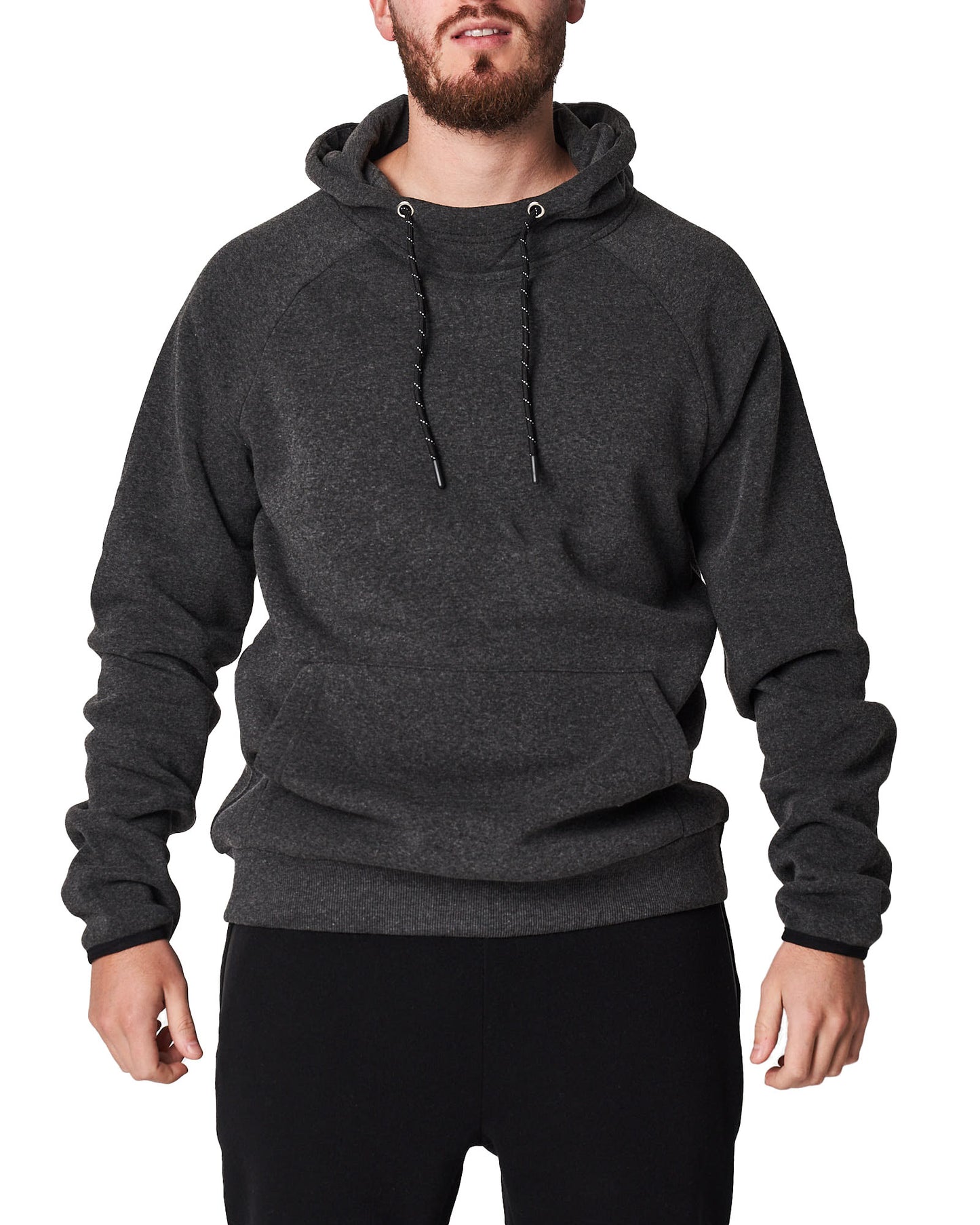 HOODIE W/ KANGA POCKET AND CORD DETAIL - CHARCOAL