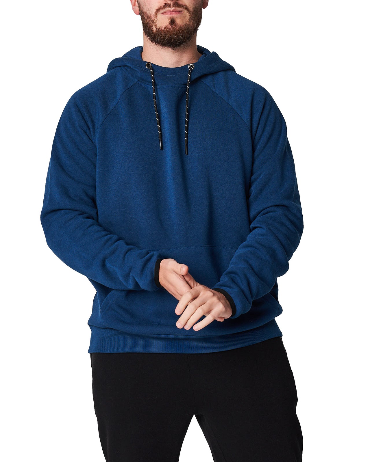 Hoodie With Kanga Pocket and Cord Detail - Deep Cobalt