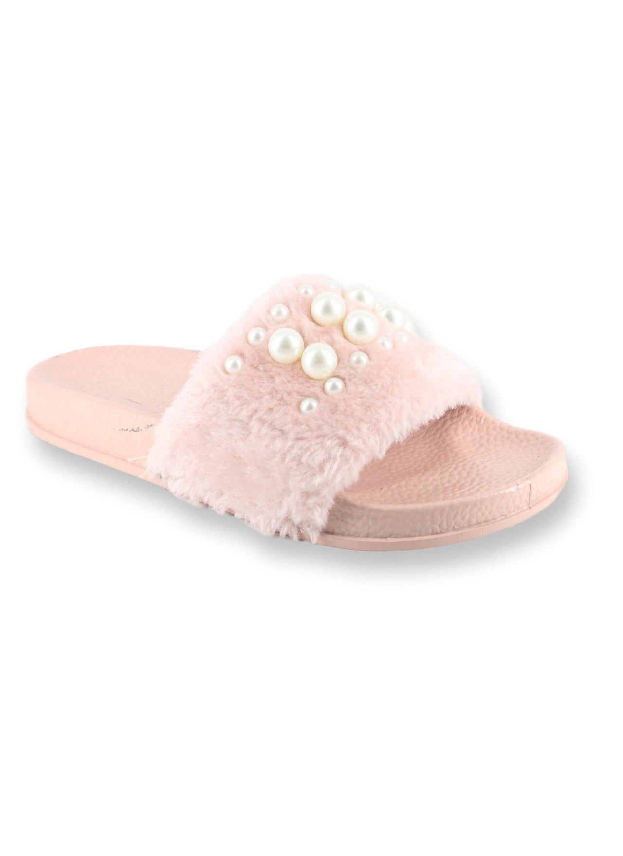 Fur Slide With Pearl Detail