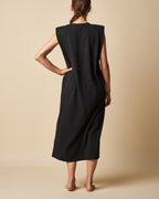 PADDED SHOULDER MAXI DRESS