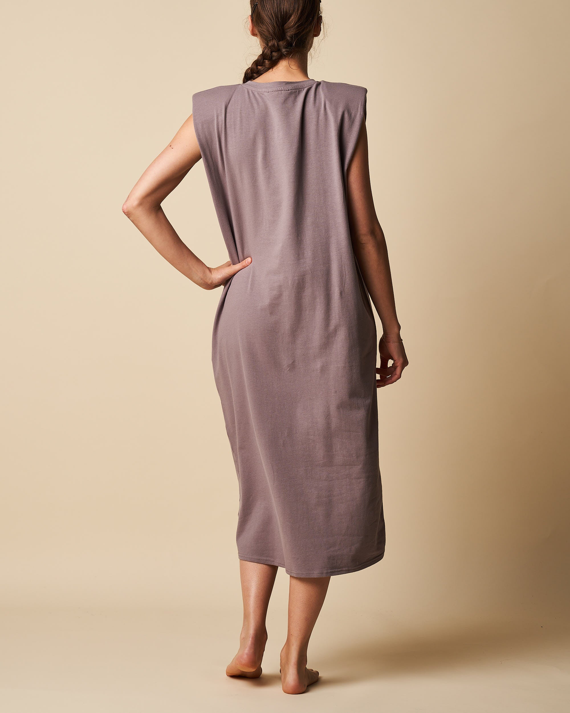 PADDED SHOULDER MAXI DRESS