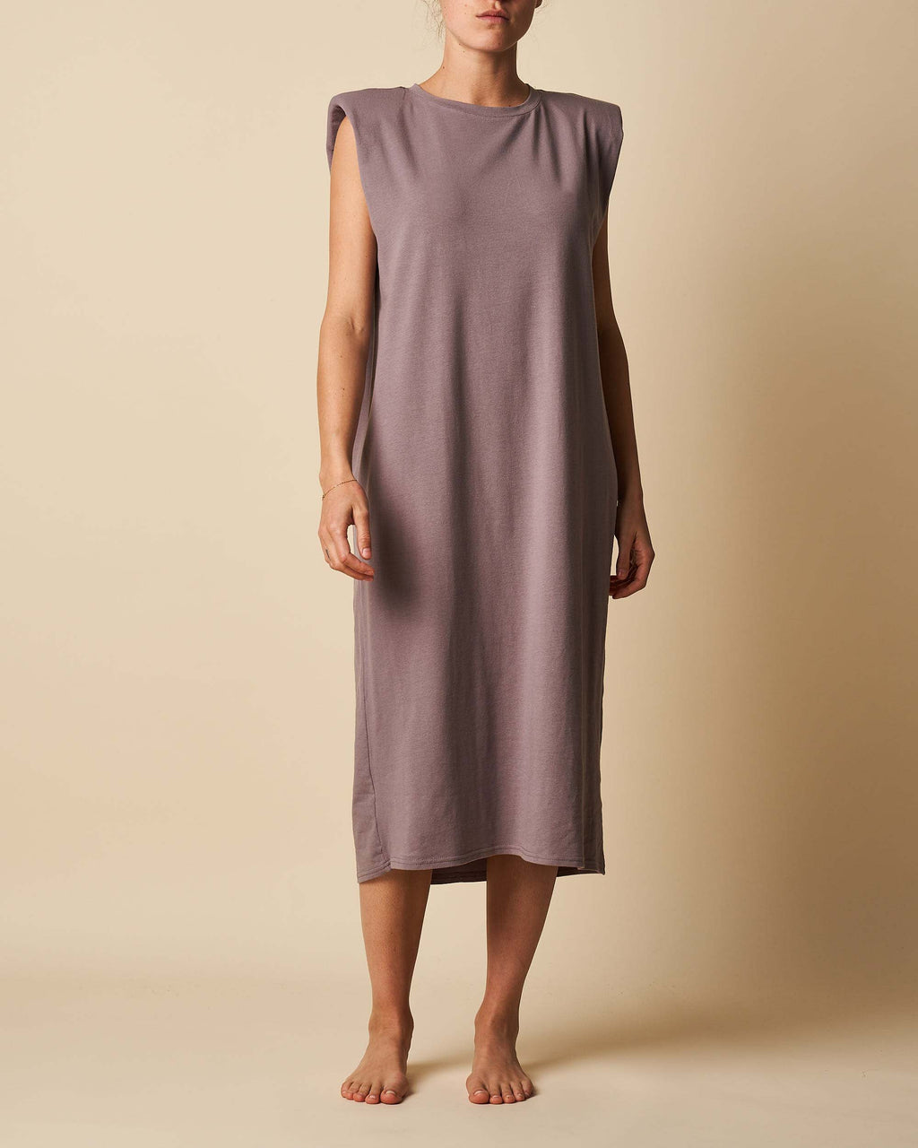 PADDED SHOULDER MAXI DRESS