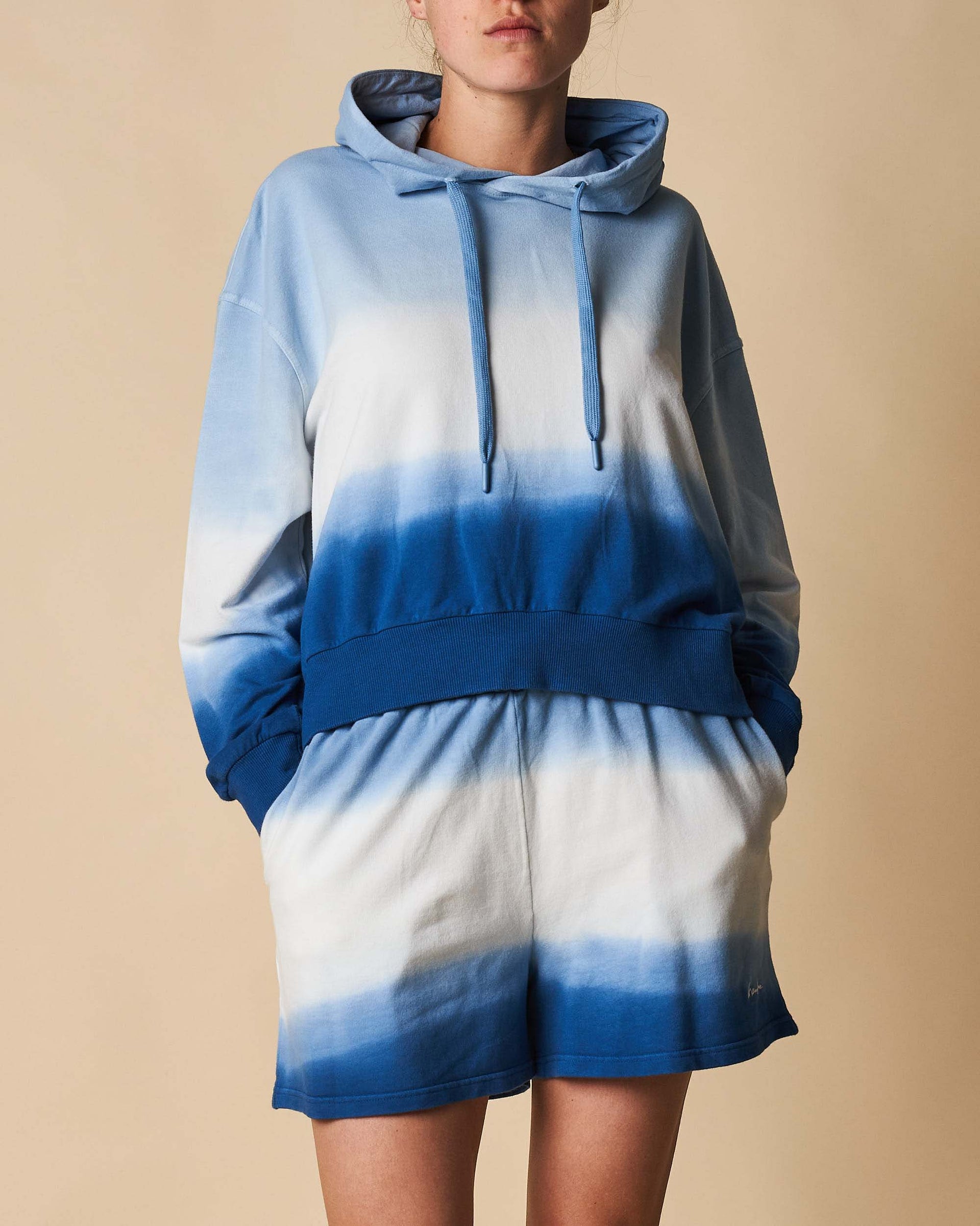 Tie-Dye Semi Crop Hoodie - Blue