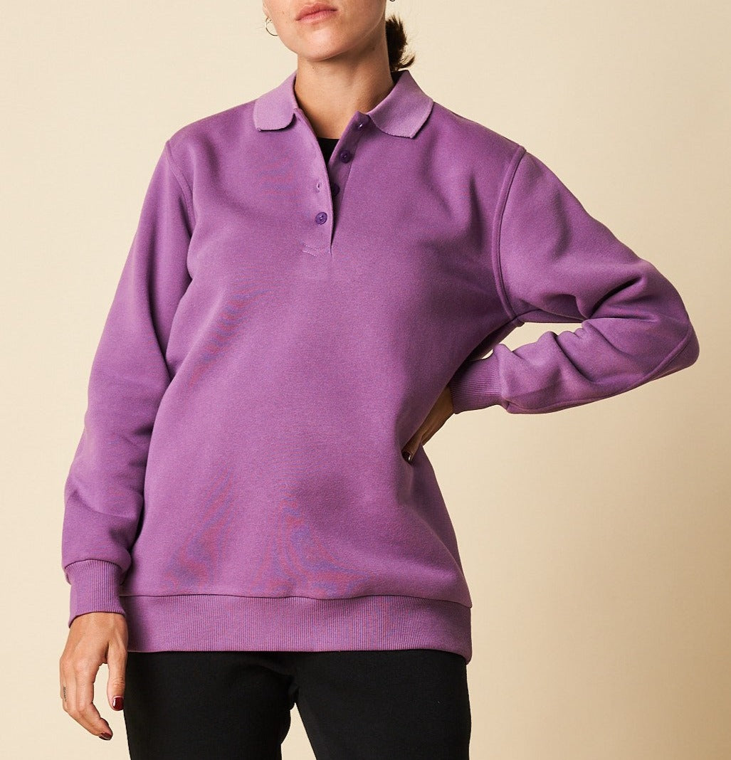 Button Front Polo Crew Neck