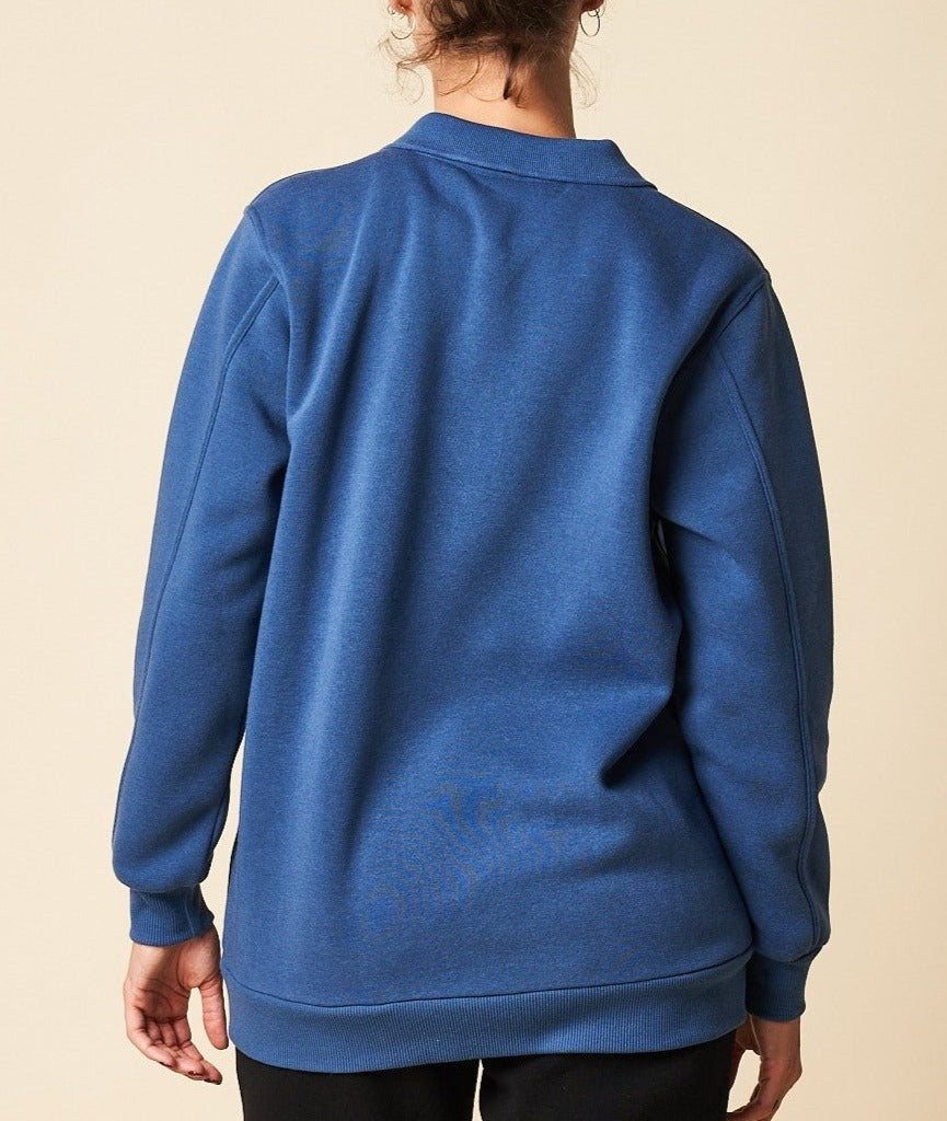 Button Front Polo Crew Neck