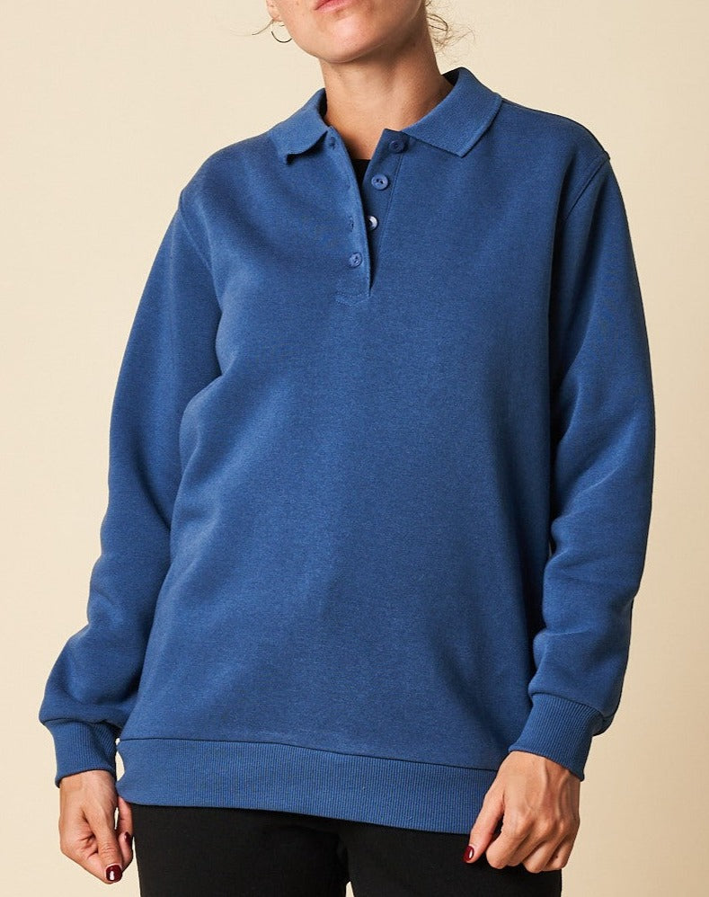 Button Front Polo Crew Neck