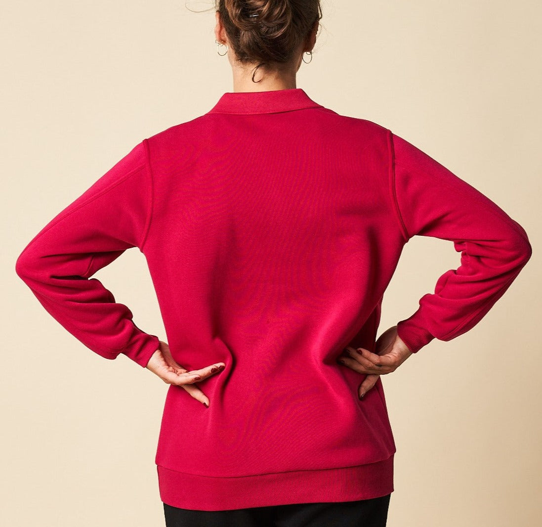 Button Front Polo Crew Neck