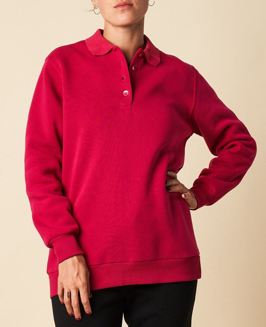 Button Front Polo Crew Neck