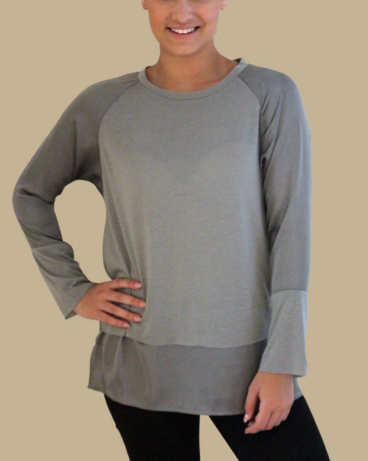 SATIN TRIM TOP - SILVER