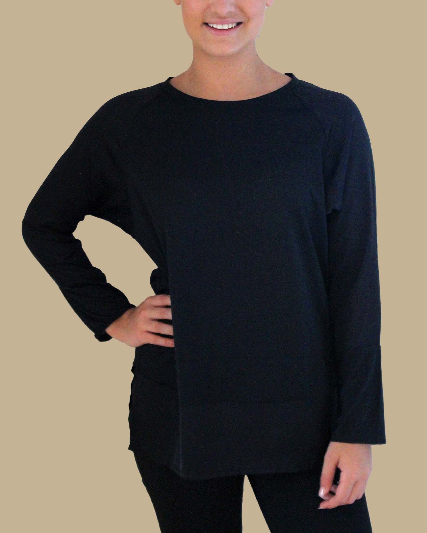 Satin Tunic Top - Black