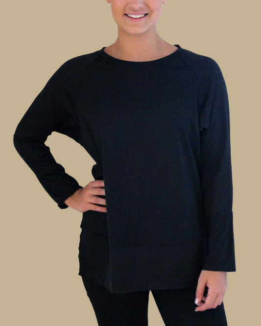 SATIN TRIM TOP - BLACK