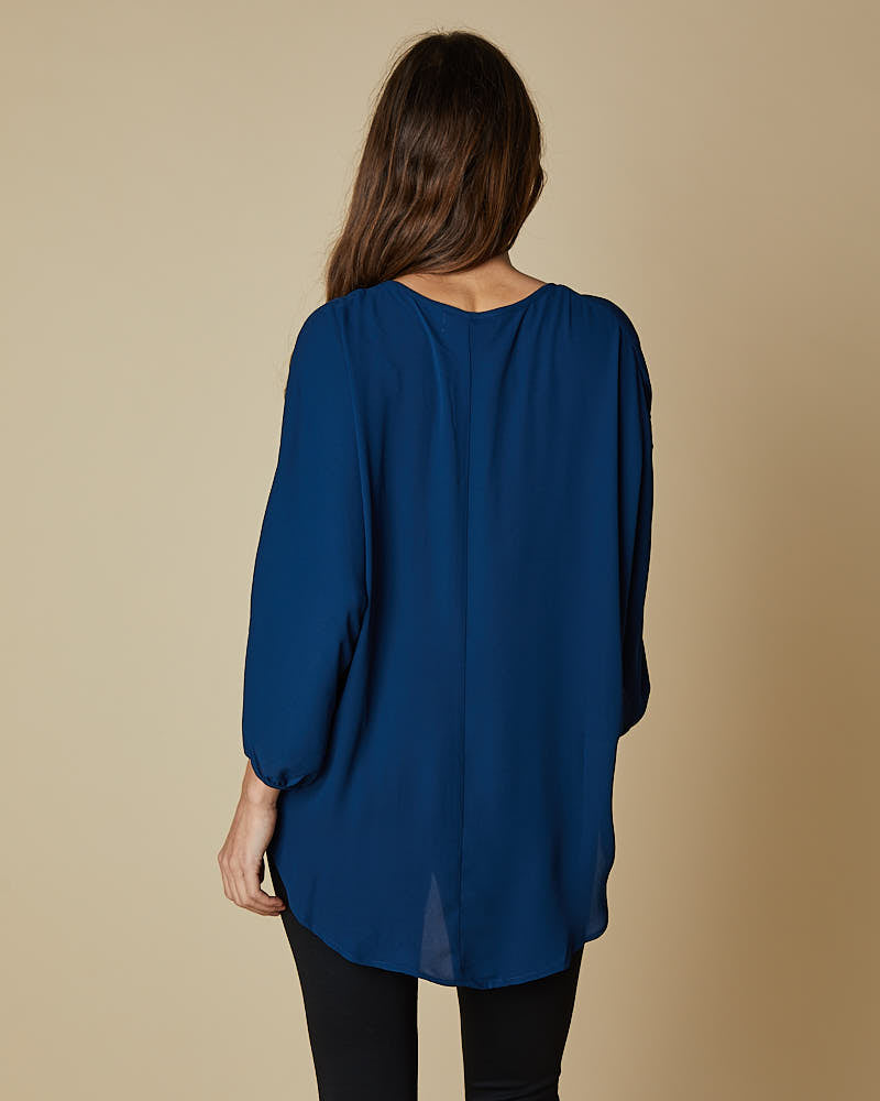 3/4 Sleeve Shirt V-Neck Top - Navy